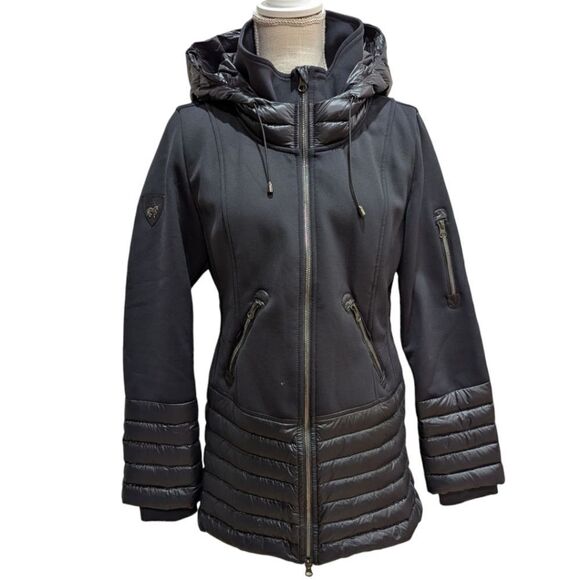 Goode Rider Ladies Medium Around Town Goose Down Coat Softshell Puffer Hooded - Picture 7 of 14